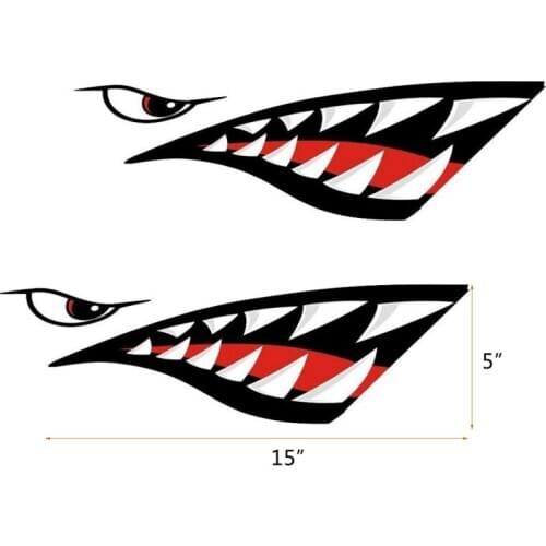 2pcs Motorcycle Rowing Boat Kayak Canoe Dinghy Boat Shark Sticker Waterproof Sticker Shark Teeth Mouth Vinyl Decal Stickers Car