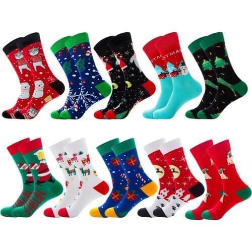 Merry Christmas Happy Socks Men Cotton Funny Crew Socks Women Personality Painting Embroidery Santa Christmas Tree Reindeer