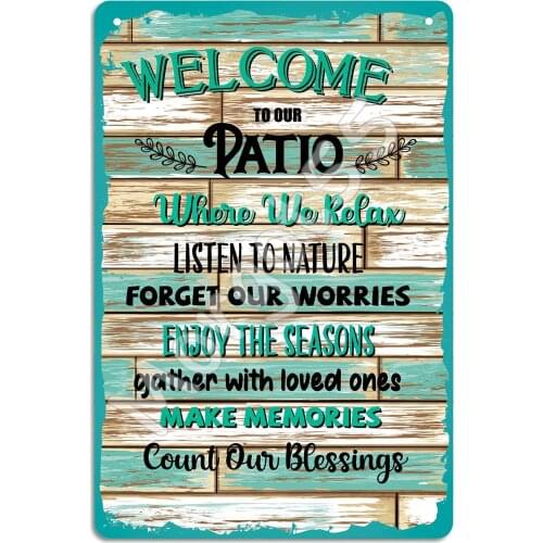 Funny Home Wall Patio Decor Welcome to Our Patio Sign Wall,Farmhouse Sign Plaque for Outdoor,Rustic,Bar,Coffee,Garden decor