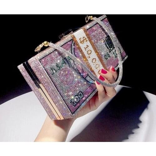 Crystal Womens Wedding Clutch Bag Luxury Designer Diamond Evening Bag Party Money Purses and Handbags Chain Shoulder Bag