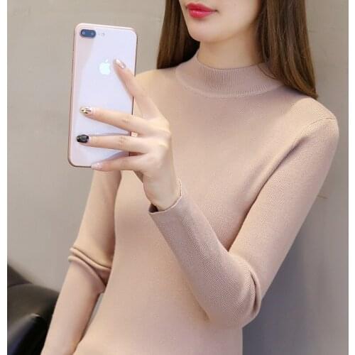 Sweater womens Korean version slim fit elastic round neck versatile solid color knitted bottomed shirt Pullover Top