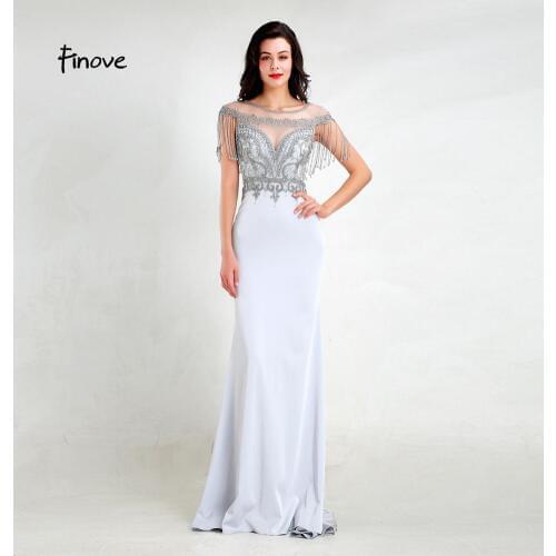 Finove Classic Grey Mermaid Evening Dresses 2020 O Neck With Luxury Beading Tassel Floor-Length Long Satin Dress In Women' Dress