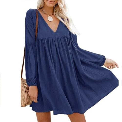 Women Long Sleeve Solid V Collar Dresses Party Dress Autumn Winter Clothes For Woman 2020 Black Party Ladies A Line Dresses