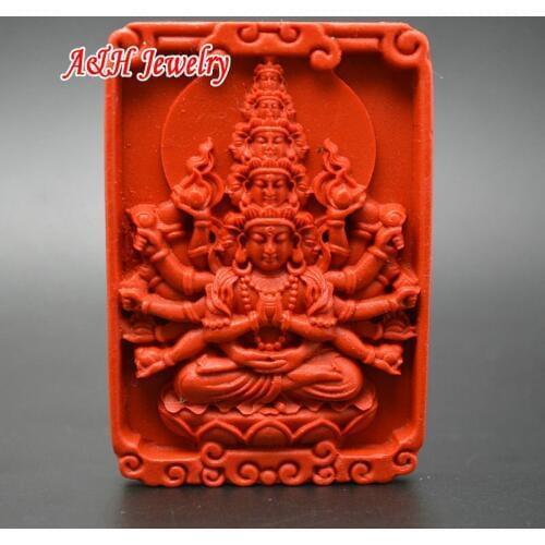 10pcs Chinese Red Cinnabar Fine Carved Thousand-handed Goddess Pendant Fit For Pendants and Car Hanging Making Materials