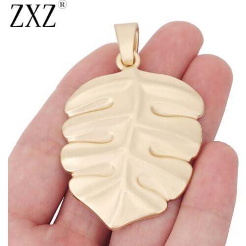 ZXZ 2pcs Matte Gold Large Leaf Charms Pendants for Necklace Jewelry Making Accessories 70x42mm