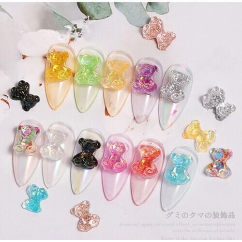 3D Resin Multi-Size Cute Bear Nail Art Decoration 3Pcs Aurora Crystal Candy Bear Jelly Ornaments UV Gel DIY Manicure Accessories