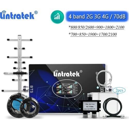 4 Band Signal Repeater GSM 2G 900 1900 3G WCDMA 850 2100 4G LTE B12 700 800 AWS 1800 2600 Cellular Amplifier Booster Antenna Kit