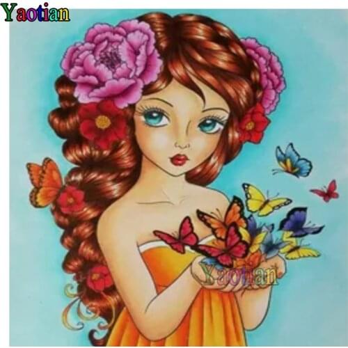 5D DIY diamond painting Cartoon girl butterfly Full square/round Embroidery Pattern Cross stitch kits mosaic wall stickers decor