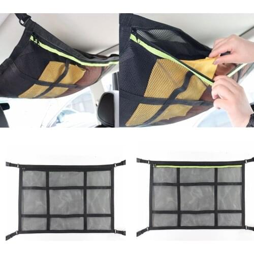 Car Net Pocket Storage Ceiling with zip or Drawstring Roof Cargo Net Auto Storage Net Car Interior Net Bags Sundries Storage Bag