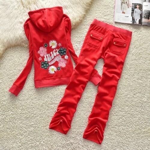 Juicy Grape Brand Autumn Spring Women Sportwear Suits Red Black Gray Printed Velvet WomenS Tracksuit Suits Fitness running suit