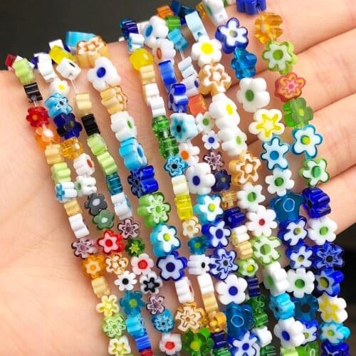 Mixed Flat Flower Patterns Millefiori Lampwork Glass Crafts Beads Trendy Loose Beads For DIY Bracelet Making Jewelry Findings