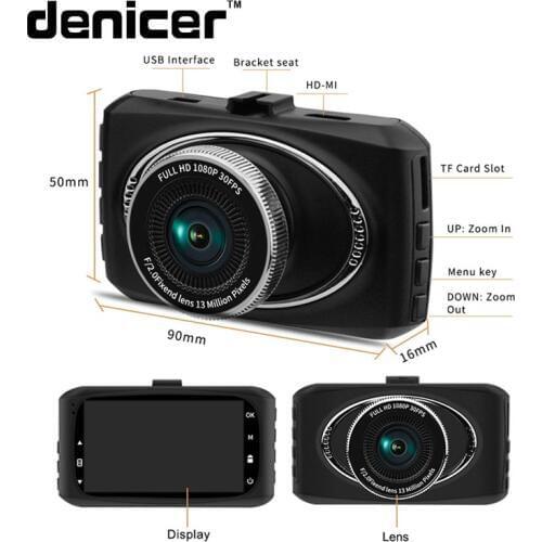 Denicer Car DVR Dashcam FHD 1080p Video Recorder Registrator Night Vision Loop Recording Car Camcorder 30Fps DVR Camera Car