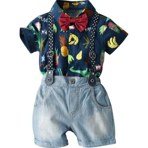 Baby romper + pant ] 2020 New Summer Cartoon Shirt Suspenders toddler boy clothes christmas outfit kids clothes boy party dress