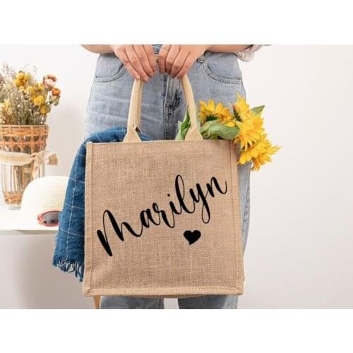 Burlap Tote Bag Jute Bags Personalized Bridesmaid Gift Bag Custom Name Jute Bag Custom Name Monogram Beach Bags Bridesmaid Gifts