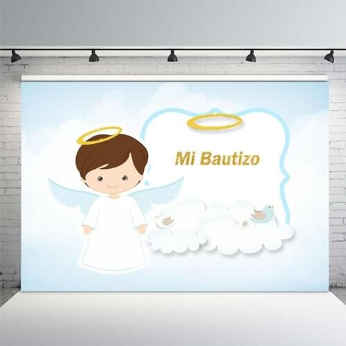 Photography Backdrop Light Blue Sky Angel Mi Bautizo Prime Communion Baptism Party Backgrounds for Photo Studio Photo Background