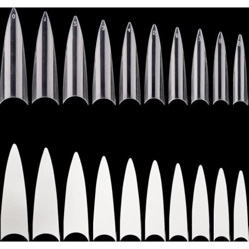 Long Stiletto Half Cover Transparent False Nail Tips Acrylic material High toughness tips 500PCS Long Stiletto Nail Tips ,TRTR66