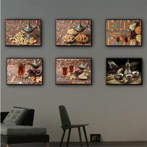 Canvas Painting Arabic Coffee Black Tea Nut Middle Eastern Style Posters And Prints Decoration Wall Art Pictures For Living Room