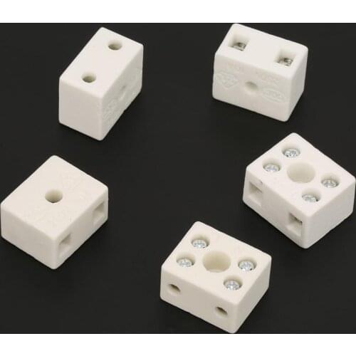 5Pcs 2 Postion 5 Hole Ceramic Wiring Terminal Block High Frequency Porcelain Dual Row Wire Connector
