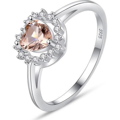 Classic 100% 925 Sterling Silver Created Heart Brown Crystal Wedding Rings For Women High Carbon Diamond Party Fine Jewelry GIft