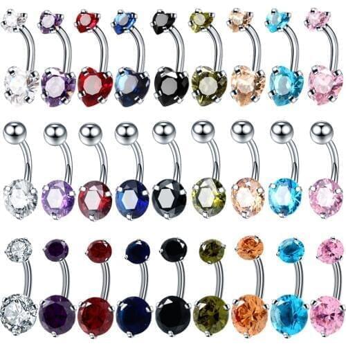 1Pc/lot Surgical Steel Navel Belly Button Rings Pircing Ombligo Round & Heart Crystal Belly Piercing Nombril Woman Body Jewelry