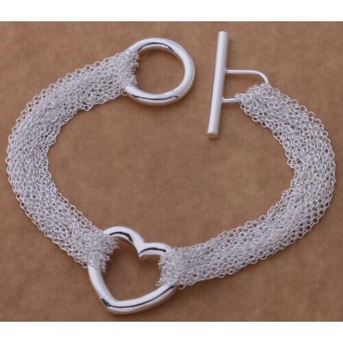Beautiful fashion 925 sterling silver charm Bracelet Gorgeous jewelry Net heart /bcfajtma coralfya AH176
