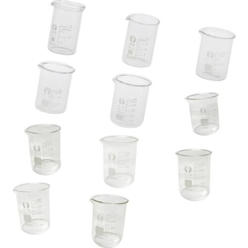 11pcs Laboratory Glass Beaker Graduate Measuring Cup Chemistry Experiment Educational Equipment Laboratory Supplies Teaching Aid
