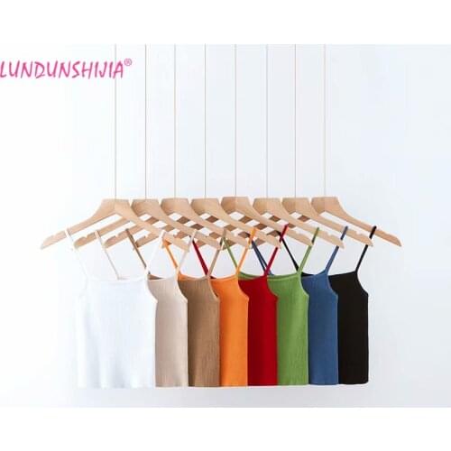 LUNDUNSHIJIA 2020 Summer Womens Crop Top Sexy Elastic Cotton knitting Camis sleeveless Short Tank Top Bar 8 Colors