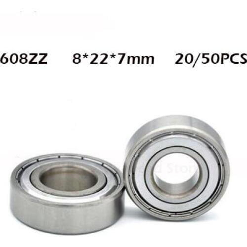 20/50Pieces Double Shielded Miniature High-carbon Steel Single Row 608ZZ ABEC-1 Deep Groove Ball Bearing 8*22*7 8x22x7mm 608 ZZ