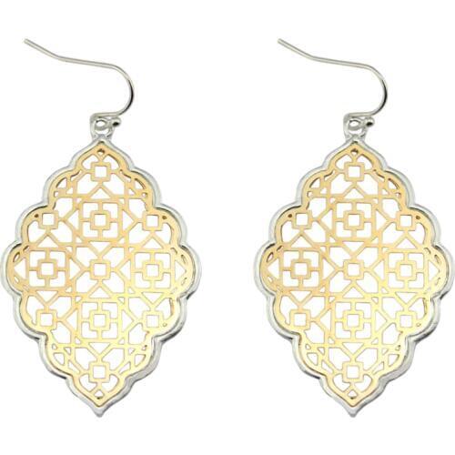 Fashion Large Gold Filigree Statement Earrings Geometric Trendy Two Tone Moroccan Earrings for Women Designer Jewelry Wholesale