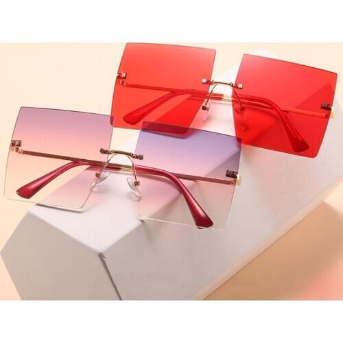 Fashion Purple Rimless Sunglasses Women 2020 Luxury Square Ladies Sun Glasses Shades Gradient Vintage Brand UV400 gafas de sol