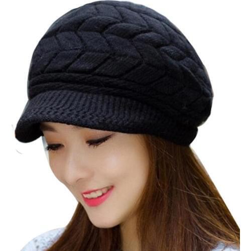 Fashion Warm Winter Beanies Womens Hat Solid Casual Cap Wool Cotton Hat