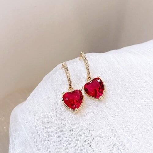 Trendy Heart Simple Crystal Dangle Earrings For Women Fashion Sweet Water Drop Pendant Earring Girl Party Birthday Jewelry Gift