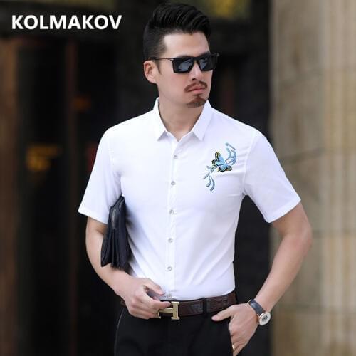 2019 summer Brand Clothing mens Shirts Short Sleeves Casual Slim Fit Shirt Mens high quality Shirt Men Plus Size M-7XL