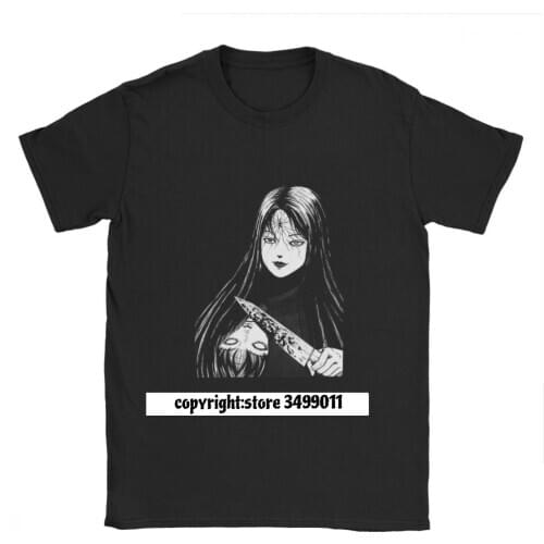 Mens Junji Ito Tops T Shirt Tomie Japanese Kago Manga Tshirts Harajuku Premium Cotton Anime Fitness Tees Printing