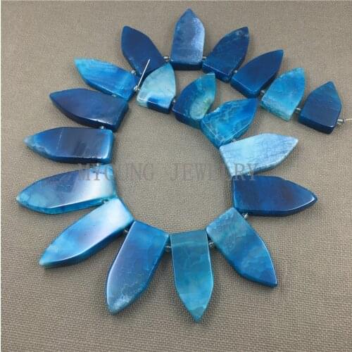 MY1260 Mix Size Top drilled Blue Dragon Veins Agates Dagger Spike Slice Slab Beads Pendant Necklace Jewelry Making