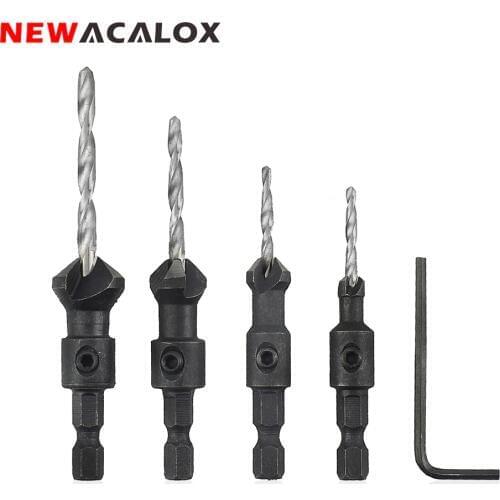 NEWACALOX 4PCS Wood Countersink Drill Bit Set Carving Tools Boring Counterbore Hex Shank Chamfer Bore Hole Cutter Woodworking
