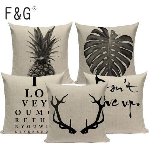 High-quality Printed Letter Plant Cartoon Cushion Cover Sofa Bed Throw Pillow 45Cmx45Cm Square Home Decoration Pillow Cover