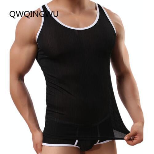 Sexy Men Undershirt Solid Color Underwear Clothing Close-Fitting Broad Shoulders O-Neck Vest Comfortable Breathable Undershirts