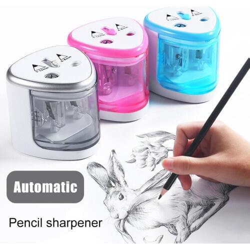 New Electric Pencil Sharpener Portable Double Hole for Student Classroom Home Office DOM668