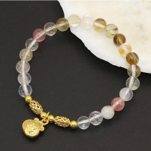 New fashion multicolor watermelon quartz 6mm round beads strand bracelets for women gold-color spacers jewelry 7.5inch B2715