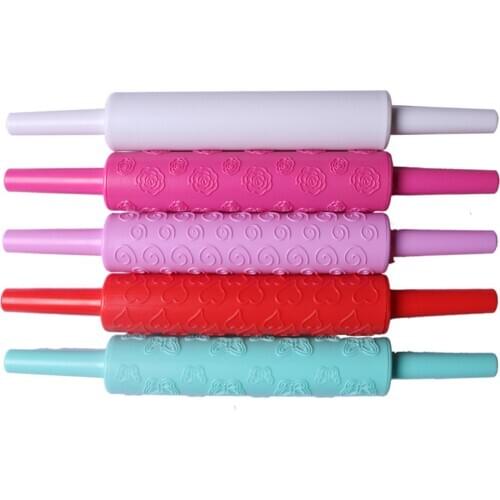 New Portable 1PC Mini Plastic Heart Flower Pattern Baking Cookies Biscuits Fondant Dough Roller PP Rolling Pin Embossing