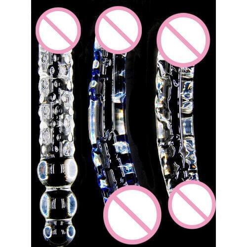 Huge Double Ended Dildo Glass Massager G-Spot Stimulation Anal Butt Plug Adult Sex Toys for Women