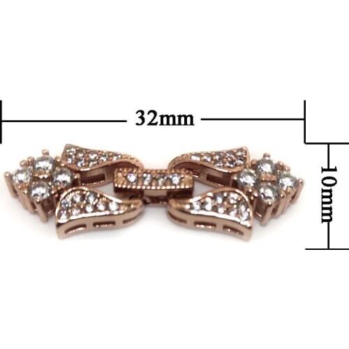 Wholesale 11x32mm 3 Rows Rose Gold Floret Style 925 Sterling Silver Foldover Jewelry Clasp with Zirconia