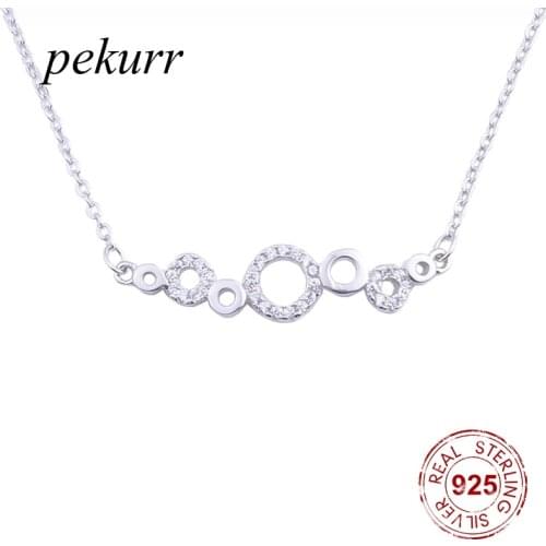 Pekurr 925 Sterling Silver Zircon Round Circle Bubble Necklaces For Women Silver Chain Collar Pendants Fashion Jewelry Gift