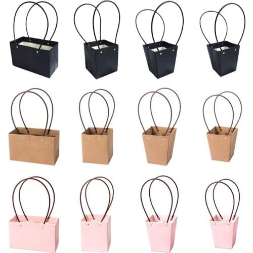 10 pcs Kraft Paper Flower Bags with Handle, Waterproof Paper Gift Party Bag