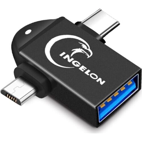INGELON 2 in 1 OTG Converter USB 3.0 to Micro USB and Type C Adapter USB3.0 OTG Adapter Converter Data Mobile Phone Adapter