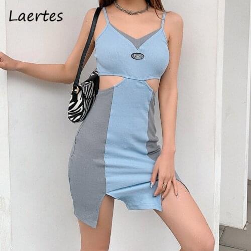 Laertes Bodycon Dress Summer For Women Cut Out Backless Sleeveless Patchwork Side Split Casual V Neck Mini Party Dress Vestidos