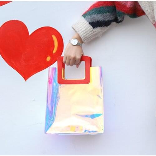 Beach Transparent Bags Woman Waterproof Laser Clear Pvc Tote Bags Summer Small Top-Handle Bags Holographic Purse Jelly Handbag