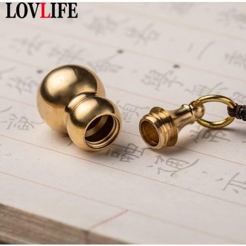 Pure Brass Gourd Pendant for Car Keychain can be Opened Vintage Backpack Hangings Jewelry Handmade Woven Rope Keychains Lanyard