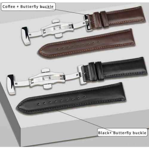 MAIKES Genuine Leather Watch band 22mm Universal wrist band dispenser Butterfly Buckle Band Steel Buckle Strap For Tissot Seiko